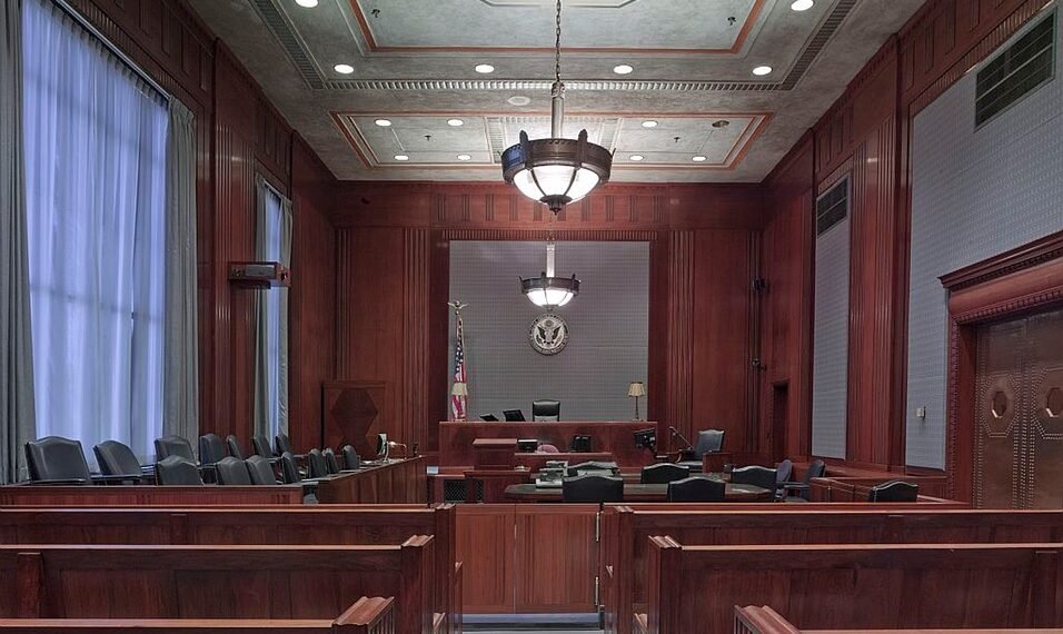 Courtroom scene illustrating cannabis enforcement and legal proceedings for public safety.